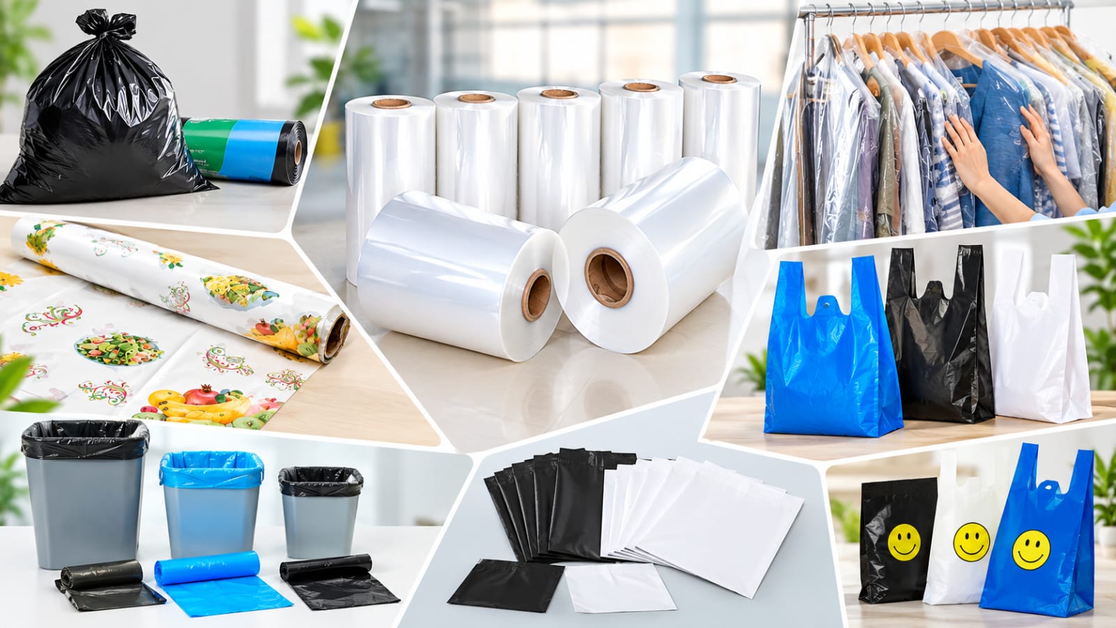 eco-friendly plastic products and biodegradable packaging materials, sustainable business, professional photography